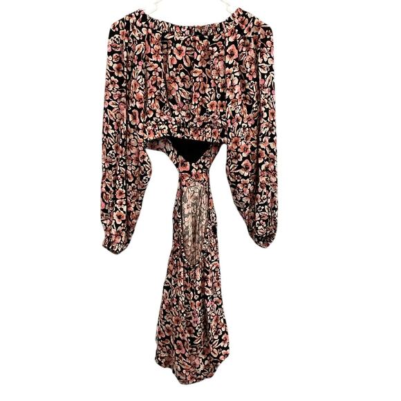 Free People Jael Printed Mini Dress Size XS Black Dark Floral Boho Fall Date - Picture 6 of 12